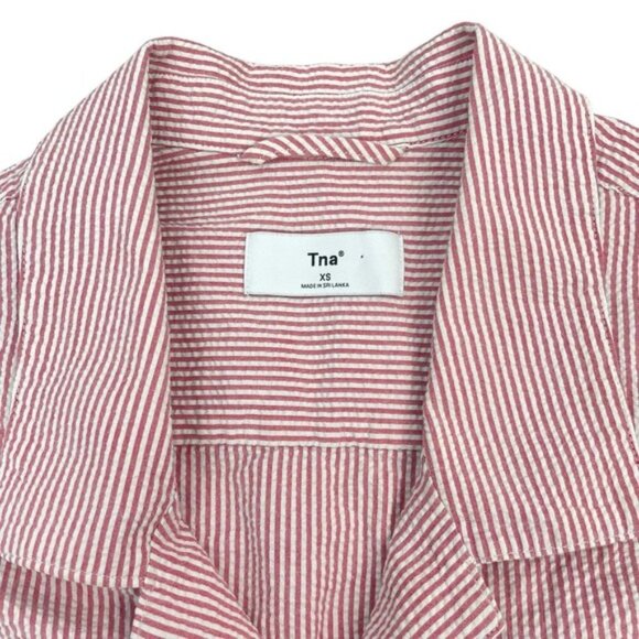 TNA Aritzia Baltimore Button Up Striped Short Sleeve Sz XS - Picture 3 of 6